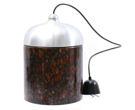 Hanging lamp with aluminum frame and beautifully colored glass shade, 1960s/70s, shade 34 cm high, 24 cm diameter