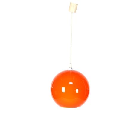 Spherical orange glass pendant lamp, 28 cm diameter (chip top ring)