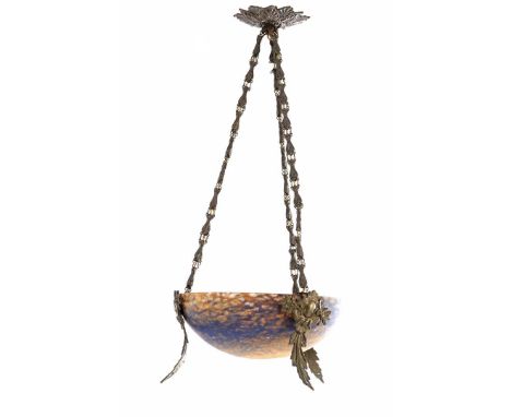 Classic hanging lamp with glass bowl, not marked, possibly Daum Nancy, ca. 1900, 63 cm high, 31 cm diameter