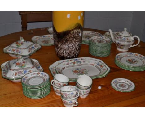 A Spode Chinese Rose pattern part tea and dinner service including  teapot, tureens, sauce boat , plates; etc