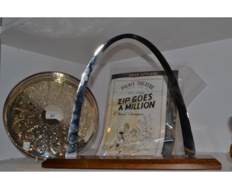 An E.P.N.S. Trophy, as an Arch;  a silver plated tray; theatre memorabilia  (3)