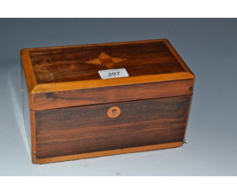 A 19th century satinwood crossbanded rosewood and marquetry rectangular tea caddy