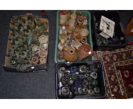 Boxes and Objects- clay pipes, dairy thermometer , stoneware bottles, cod bottles; etc (4 boxes )