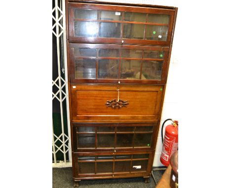 An early 20th century mahogany secretaire/four section Globe Wernike type bookcase, c.1920