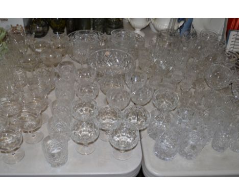 Glassware - cut glass decanter , whisky tumblers, wine glasses, fruit bowl ; etc 