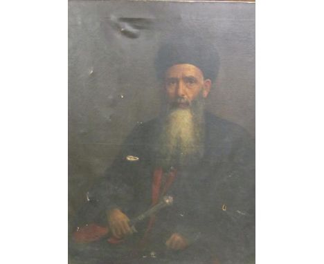 Unsigned 19c - portrait of a Rabbi, oil on canvas, unframed, 111cm x 85cm. 