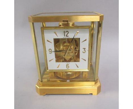 A Jaeger Le Coultre Atmos Swiss made four glass mantel clock, 21cm w, 23.5cm h. 