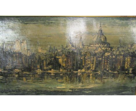 Ben Maile - Thameside with St. Paul's in distance - oil  canvas print, framed, 51cm x 91cm. 
