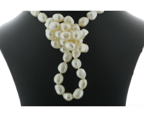Baroque shaped 8.0 - 8.5mm freshwater cultured pearl necklace.
Pearl quality AAA. This necklace is 36 inches long. Item Speci