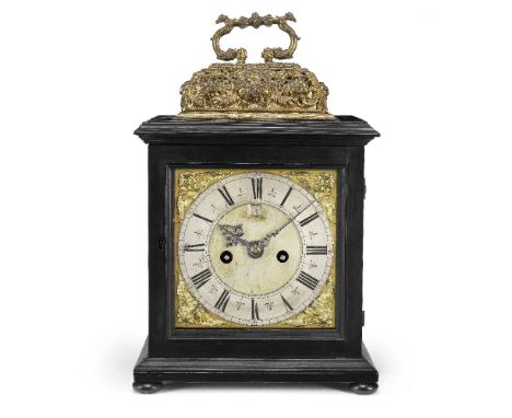 A late 17th century basket top table clock with pull quarter repeat. The case and movement possibly associated.The movement s