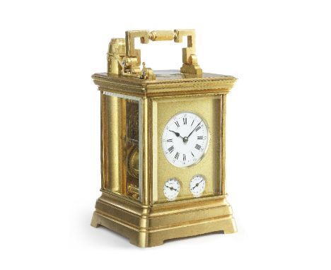 A very rare late 19th century French carriage clock with mechanical snuffer, almost certainly for use in the auction process 