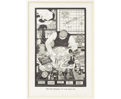 Gould's self portrait for a Sette menu of 1920R.T.Gould, original print, Good Master Hydrographer, (from Sette of Odd Volumes