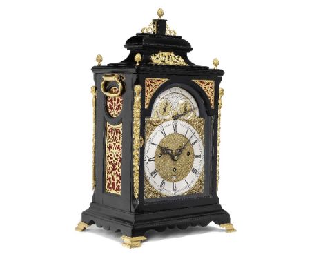 An ebonised musical table clock with six tunes playing on 26 hammers and 17 bells, 18th century and laterStephen Rimbault, Lo