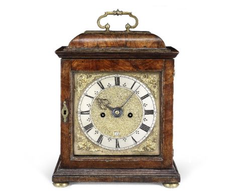 A late 17th century walnut veneered table ClockJoseph Knibb, Londini FecitThe shallow caddy top surmounted by a tied bud hand