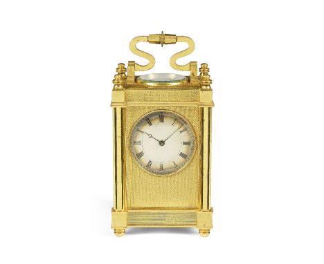 A Good Mid 19th Century English Gilt Brass Carriage Timepiece With Underslung Lever Platform EscapementThe case surmounted by