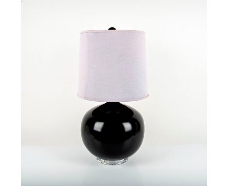 Large bulbous shape lamp. Perfect for any room. Measures 27"H including shade, shade is 15"Dia. Condition: Age related wear.