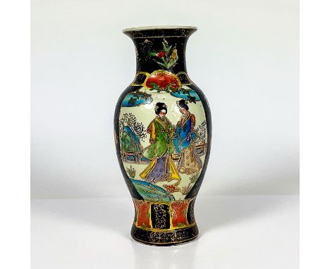 Ceramic vase with design depicting two geisha on an afternoon stroll. Metallic gold details.Dimensions: 12" HCountry of Origi