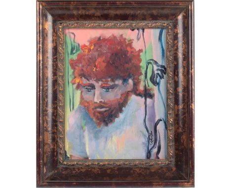 Self Portrait on Canvas board. Signed with initials and dated 1985 lower right.Measures 19" x 16" including frame, 14" x 11" 