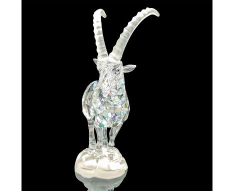 Part of the Endangered Species series. Lead crystal standing mountain goat with frosted crystal horns and base. Swarovski etc