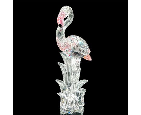 Part of the Feathered Beauties series. Elegant lead crystal flamingo wading in shallow waters with faceted clear crystal body