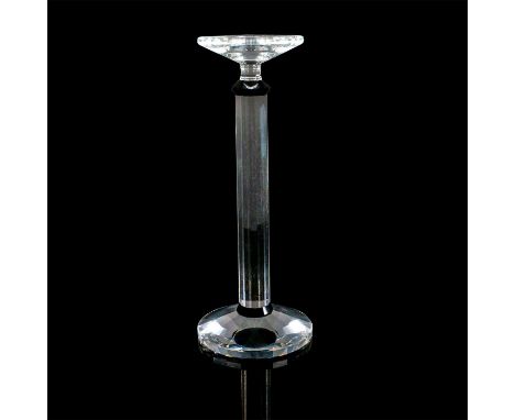 Limited edition lead clear crystal candlestick with jet black crystal accents to the top and bottom.Artist signature etched o