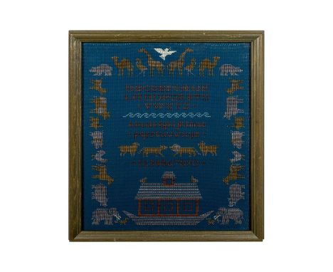 Noah's Ark with letters and numbers theme. Greyish brown toned frame.Sight size: 15.5"L x 11.5"H. Frame size: 17.25"L x 14"H.