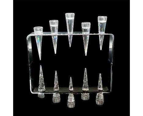 Dazzling metal stand with five icicle shaped crystal holders for candles.Swarovski mark on the metal stand. Includes original