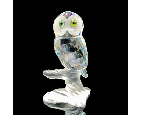Part of the Up In The Trees series. Lead crystal figure of a small clear owl perched on a frosted crystal branch with beautif