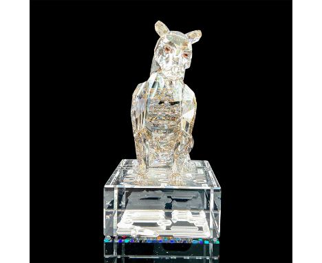 Lead crystal 1st generation zodiac dog seated in its typical alert pose, in faceted and unfaceted silver shade with smoked to