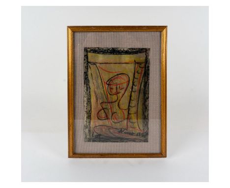 Impressionist Mixed Media Work on Paper with Gouache and Crayons. Portrait of a Nude Woman. Signed and dated 1995 lower right