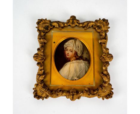 Framed miniature portrait, Beatrice Cenci, after Guido Reni (Italian, 1575-1642), notation verso: "copied from the original a