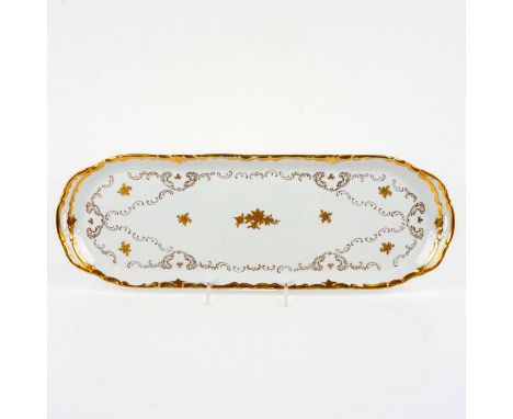 Stunning heavily gilded serving, display platter with dainty hand painted scrolls and applied roses.This item has no reserve.