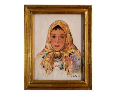 Portrait of a woman on cardboard. Signed and dated 1951 lower right.Measures 12" x 10" including frame, 9.5" x 7.5" image onl