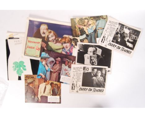 A collection of original vintage British cinema related lobby cards, press packs etc. To include; two original ' Carry On Tea
