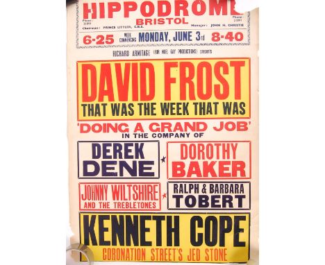 An original vintage 1960's (1965) Bristol Hippodrome poster with main attraction being 'David Frost That Was The Week That Wa