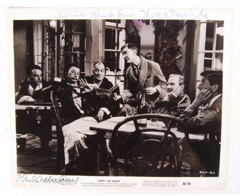 A rare vintage original film still from ' Carry On Nurse ' (1959) with signed with autographs from three of those pictured - 