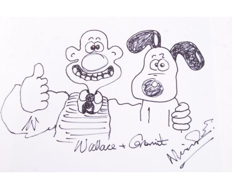 A rare original sketch of Wallace &amp; Gromit by creator Nick Park. Drawn on an A4 sheet of paper, the sketch shows Wallace 