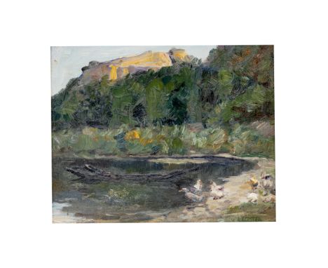 Alexander Koester ( 1864 Neustadt - 1932 München), Enten am See Er widmet sich nun vermehrt der Darstellung von Uferlandschaf