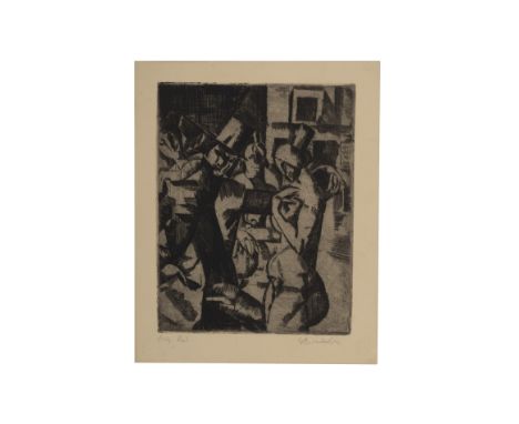 Georg Birnbacher, Männer 6 Frauen 1885 - 1917, orig. Radierung, Handsign. u. r., Verso bez., Sammlung Dr. Koch, H 24,5  x 19 
