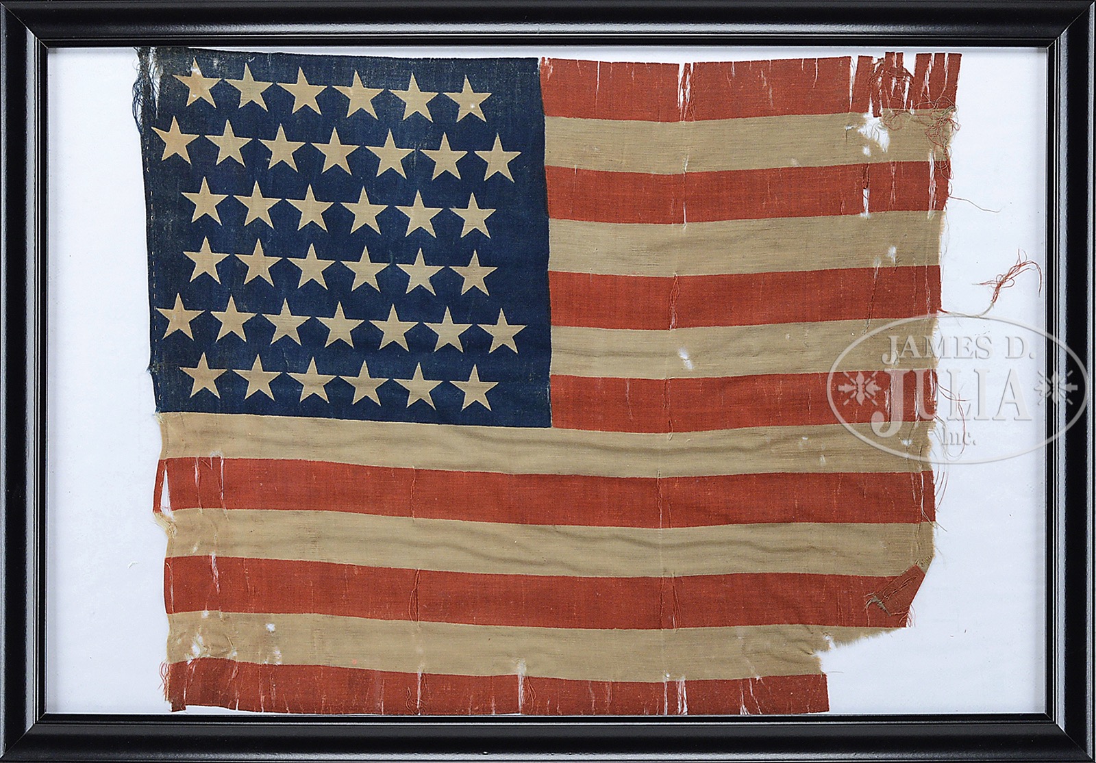 GROUP OF SEVEN LATE 19TH CENTURY AMERICAN FLAGS, ALL FRAMED. Flags in ...