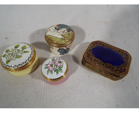 Three enamelled trinket boxes by Halcyon Days and an Italian gilded snuff box (4)