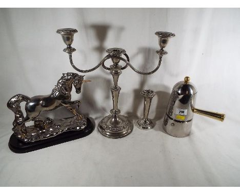 A mixed lot to include a good quality Carmencita Lavazza coffee maker, plated candelabra and a Princeton Gallery ceramic unic