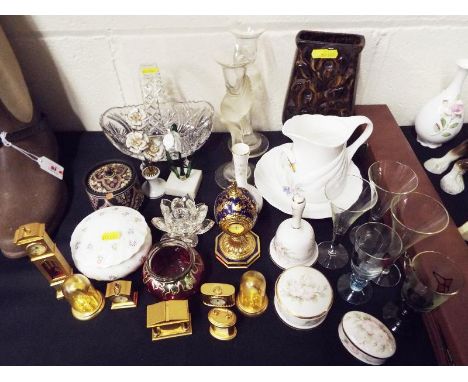 A good mixed lot of collectables to include cut glass bowl, a Stuart crystal candle stick, a House of Faberge Rose Bouquet mi