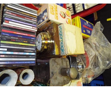 A good mixed lot to include a Scholer barometer, a Bencini Comet camera, collection of CD's, breweriana beer mats, egg shake,