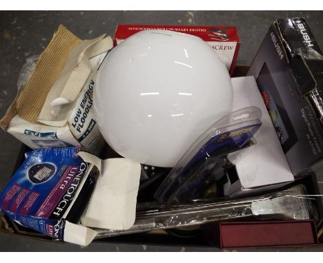 A good mixed lot of electrical item to include a digital photograph frame, LED outdoor light, BBQ tools and other