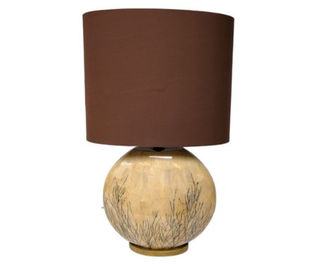 Large circular lamp with brown shade, H76cm with shade 