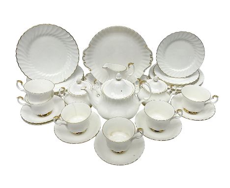 Royal Albert Val D'or pattern tea service for six, comprising teapot, milk jug, sucrier, six teacups and saucers, tea plates,