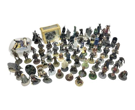 Approximately 80 NLP Lord of the Rings heavy metal painted figurines to include Fell Beast, boxed, and The Watcher, The Dark 