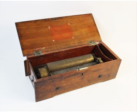 A late 19th century mahogany cased music box, the 21cm brass cylinder with steel comb stamped 'Nicole Freres, and external si