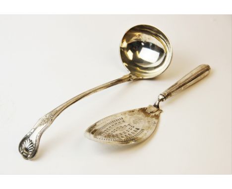 A silver King's pattern ladle by Josiah Williams & Co, London 1901, 32cm long, weight 11.2ozt, together with a silver fish sl